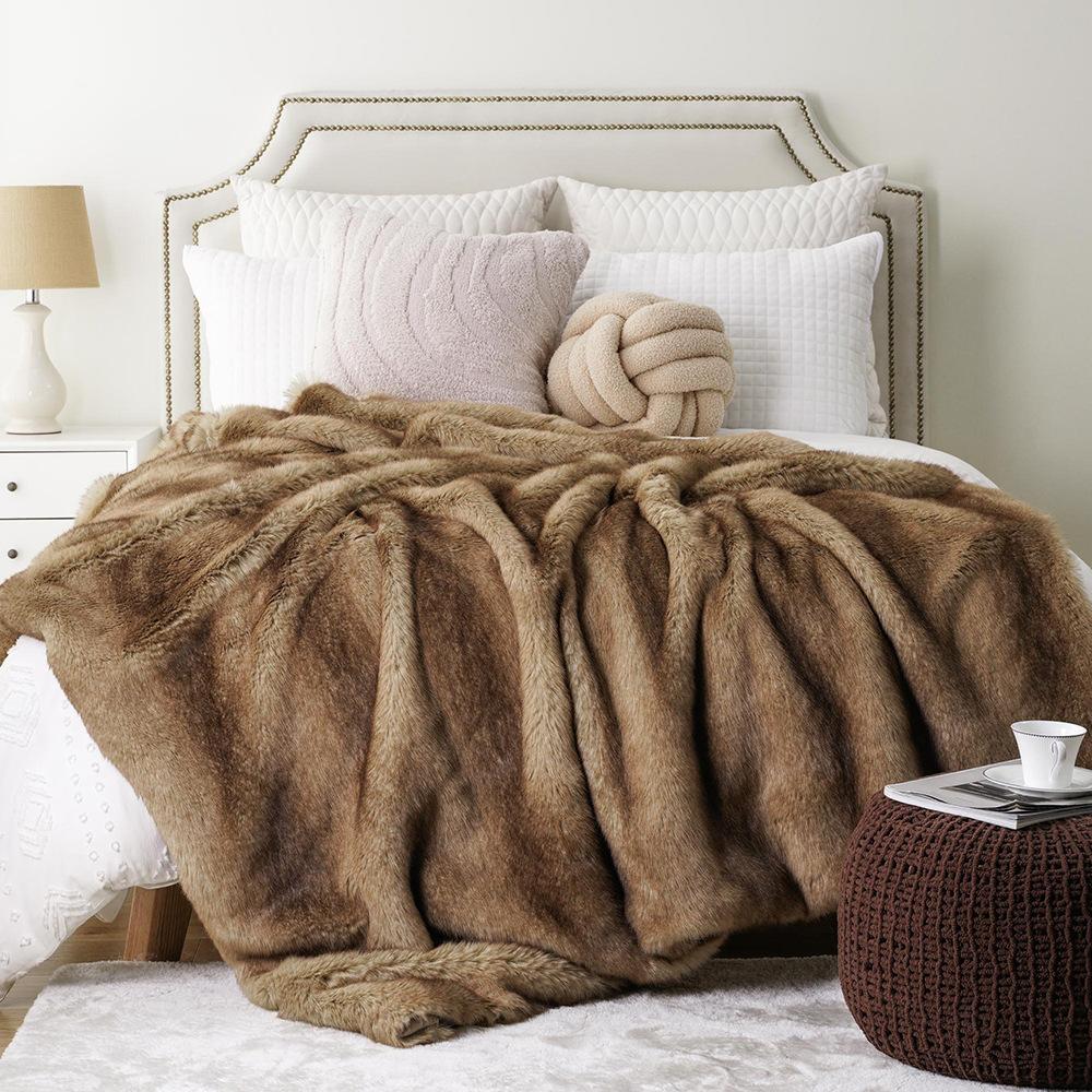 Faux Fur Throw Blanket Luxury Decorative Sofa Blankets Thick Warm Fur Blanket Soft Fluffy Plaid Throws For Bed King Size