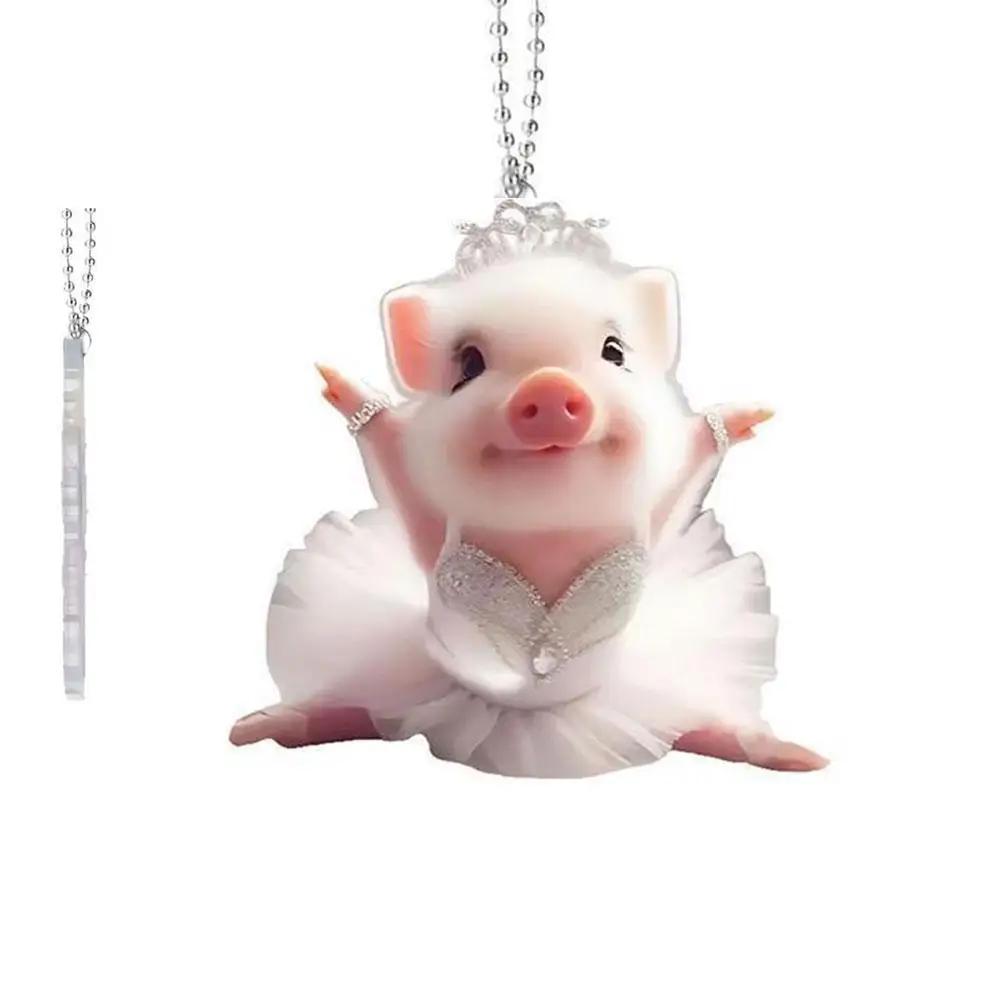 Süßes Rosa Schwein Auto Spiegel Hängendes Zubehör Lustiger Acryl Schweinchen Anhänger Für Rückspiegel Kawaii Tier Schlüsselanhänger & Tasche Cha E1R6