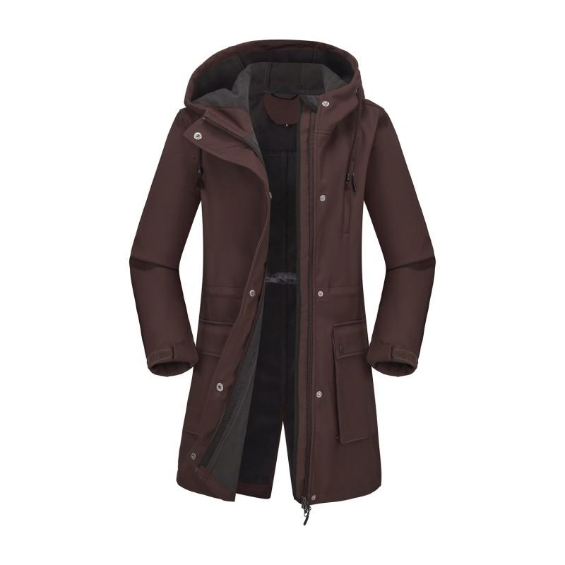 Womens Softshell Jacket With Hood Windproof Rain Resistant Outdoor Coat Long Sleeve Loose Fit Hiking Commuting Fall Winter