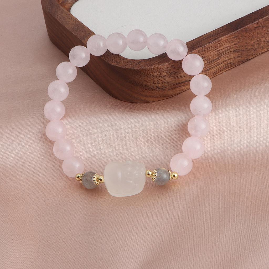 Natural powder crystal bracelet powder crystal strawberry crystal Pixiu girl heart new Chinese bracelet peach blossom wealth for girlfriend