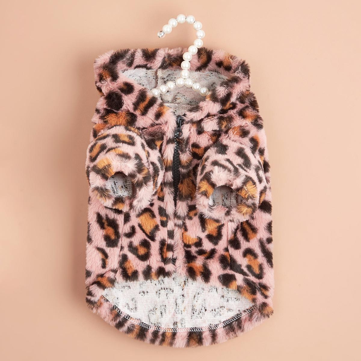 Luxury Cat and Dog Apparel XL Soft Cozy Leopard Print Pet Clothes Warm Hoodie and Sweatshirt with Hat (Pink,S) розовый