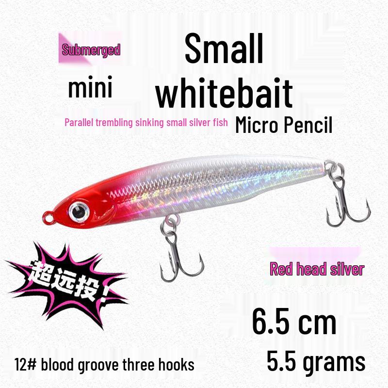 Small Silver Fish Pencil Twitching Long Cast Slow-Sinking Freshwater & Sea Fishing Lure for Mackerel & Asp