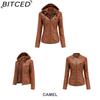BITCED Hooded Leather Jacket Two-Piece Set with Detachable Lining Plus Size Leather Jacket for Women Spring/Autumn Outerwear