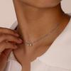 Stainless Steel Bead Chain Zircon Bow Necklace,Brilliant Cubic Zirconia Bow Pendant Necklace for Bridal Wedding Accessories