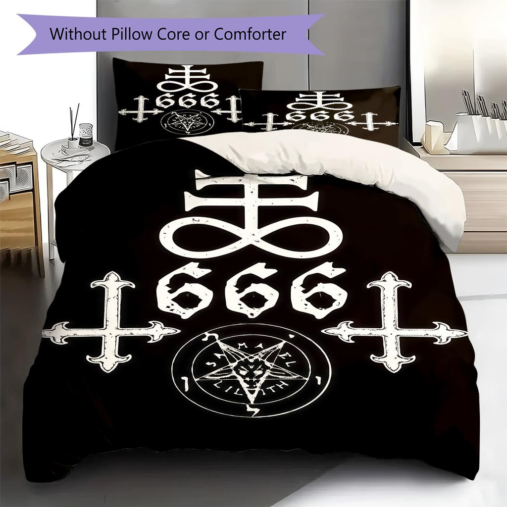 Satan Symbol Pattern Bedding,Quilt Set Quilt Cover Pillowcase Home Birthday Gift (1 * duvet cover + 2 * pillowcase, without core)