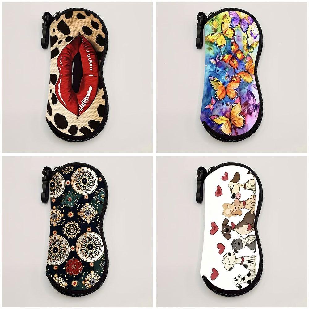 Hanging Flower Print Eyeglass Case Lips Print Soft Reading Glass Pouch Leather Water-resistant Sunglasses Storage Bag Women