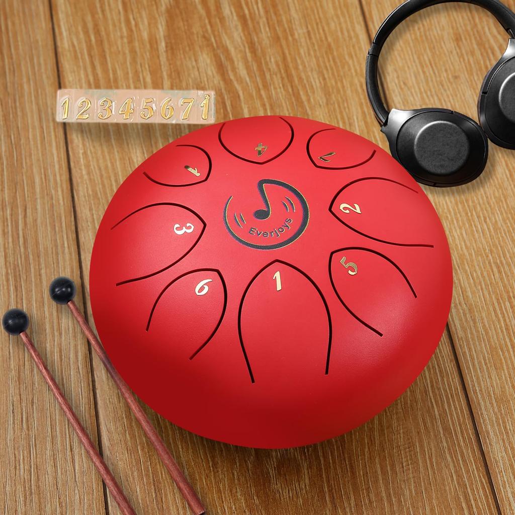 Raindrum Steel Tongue Drum, 8-Tone 6-Inch C Key Handpan Percussion Drum with Music Book and Mallets for Beginners, Meditation, Therapy, Concert, and