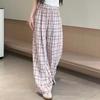 Women's Lazy Style Retro Lace Embroidery Plaid Pants | Spring-Summer High-Waist Loose Slimming Casual Wide-Leg Trousers