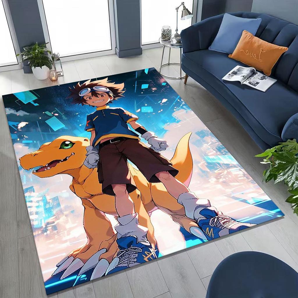 Retro Digimon Adventure Angewomon Agumon Cartoon Rug for Bedroom Living Room Sofa Home Doormat Decor,Kids Non-slip Floor Mat