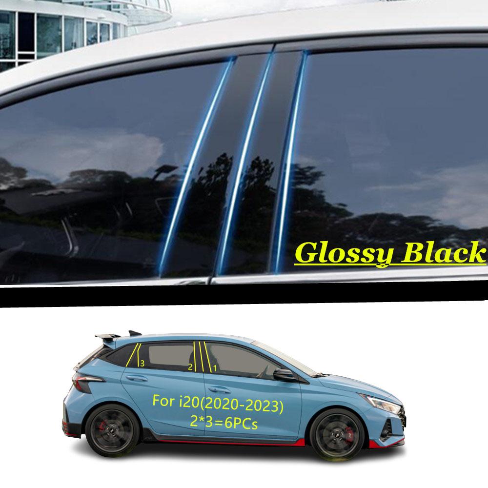 Car TPU/Glossy Mirror Pillar Post Cover For Hyundai I20     Door Trim Window Molding Sticker Accessories Glossy black