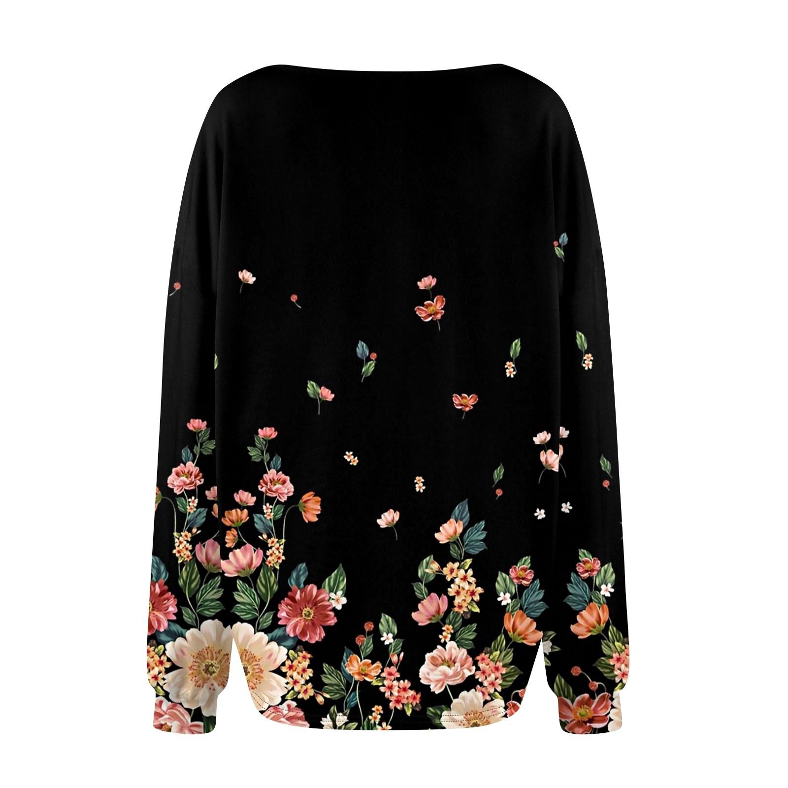 Женская мода V-образный вырез длинный рукав принтованный свободный пуловер свитшот топ XL — фото 4