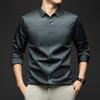 Long Sleeve Man Shirt Solid Color Business Slim Work Shirt Man 2026 Autumn New Casual Striped Print Shirt Men's Wear