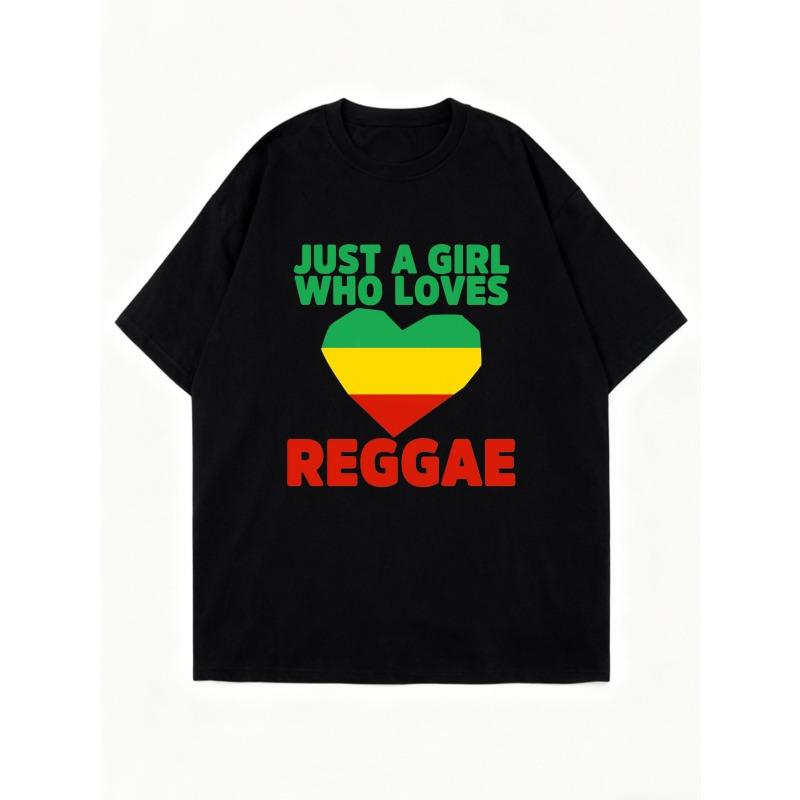 Oversized T Shirt Black Just A Girl Who Loves Reggae With Rasta Heart Print Casual Streetwear For Women Music Festival Party Wear