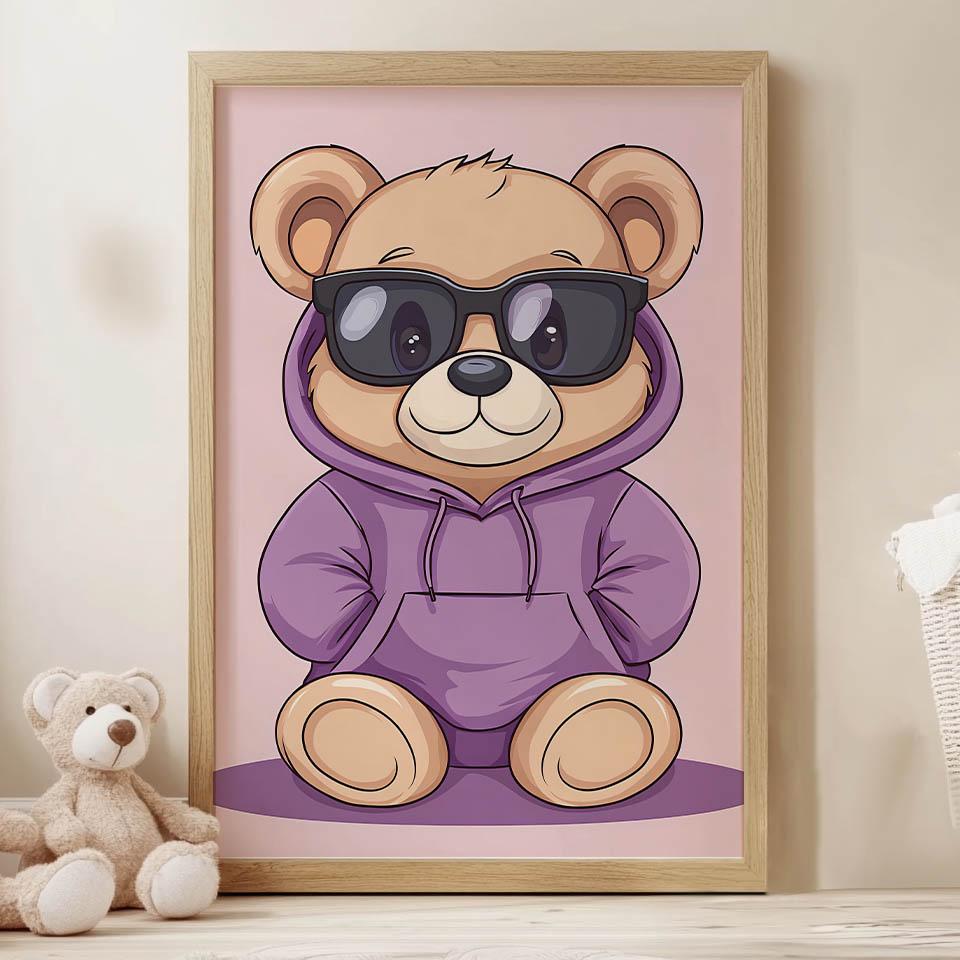 Plakat Miś W Fioletowym Hoodie Plakat Miś W Fioletowym Hoodie, 70X100 Cm, Bez Ramy, Płótno Premium Na Blejtramie