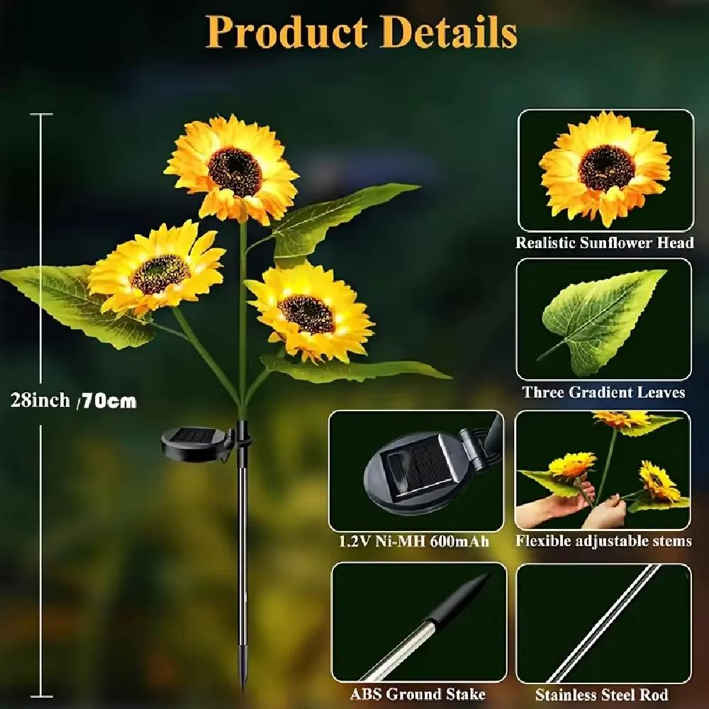 Solar LED Simulation Sunflower Light 1/3 Head Outdoor Waterproof Lawn Night Lights Landscape Lamp Home Decoration Patio Lighting