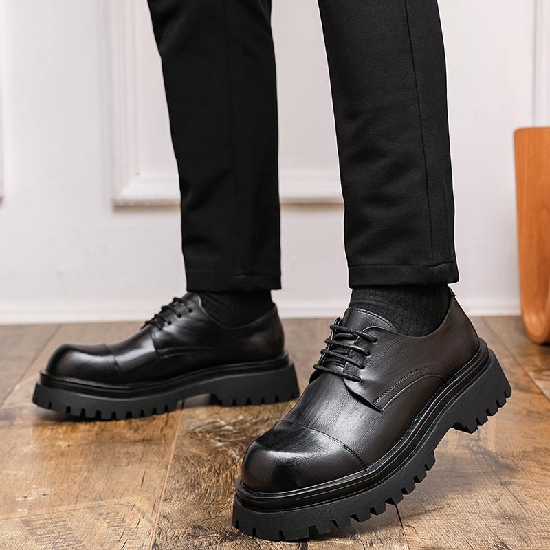 Men's casual derby leather shoes Retro classic British style Work or Business Fashion Party 38-46 Thick soled height increasing