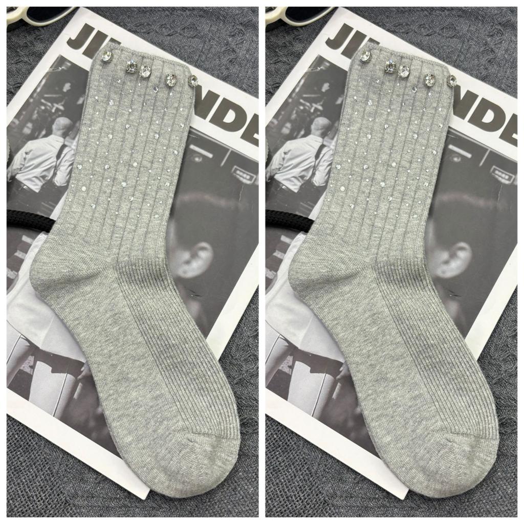 A Pair of Short Socks Accessories Socks Autumn and Winter New Personality Fashion Warm Rhinestone Decoration Socks
