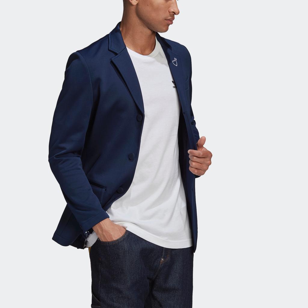 Adidas Colaborare Originals X Human Made Logo Brodat Inimă Culoare Solidă Croială Slim Fit Blazer Monopiept Bărbați Blazer Albastru Închis GR3715