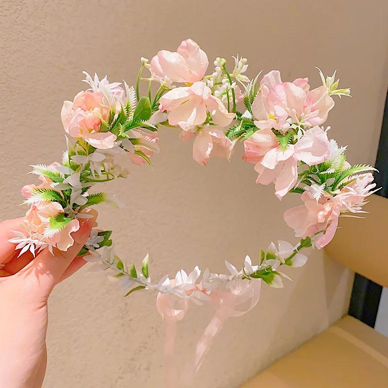 

Summer Flower Crown for Women and Girls Beach Traveling Hair Accessories Floral Headbands Super Fairy Ribbon Hairbands Tiaras