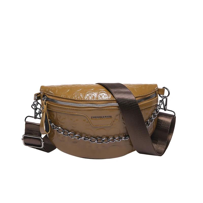 Western Style PU Chain New Product Solid Zipper Fashionable Chest Soft Versatile Simple Crossbody Bag