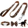 Dog Collar with Bow, Cotton & Webbing, Detachable Bowtie Dog Collar, Adjustable Dog Collars and Leash for Small Medium Large Dogs (S, Leopard Print)
