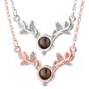 Deer Antler Projection Necklace: 100-Languages 'I Love You' Elk Pendant