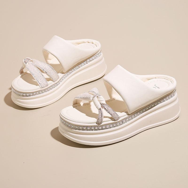 

Thick-bottomed cool slippers women s 2025 new explosive summer versatile Internet celebrities super fire inner height increase slope heel beautifu 39 бежевый