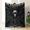 A Skull Surrounded by Snakes, Horns, and Industrial-themed Elements. for All Seasons Blanket Lunch Break Throw Gift