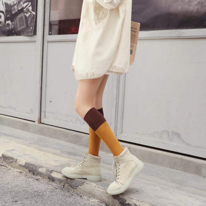 Solid-color Patchwork Knee-high Socks, Medium Long Calf Socks, Solid-color High Socks