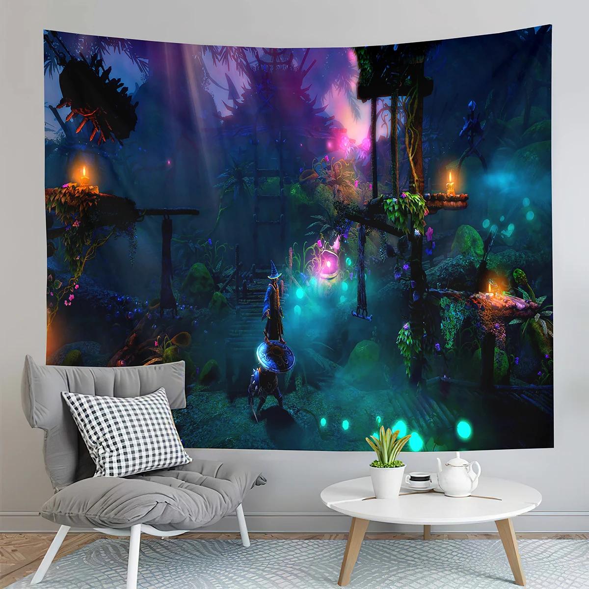 

Сказочный лесной гобелен Натуральное дерево жизни Эльфийский дом Гостиная Спальня 100x75cm