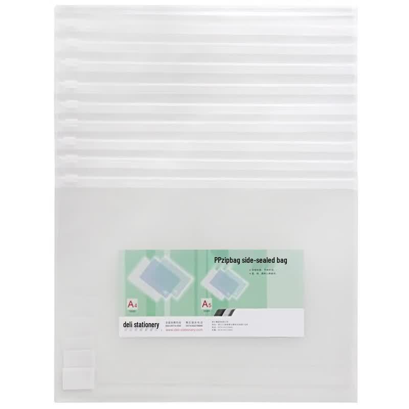 Deli 5588 A4 Clear Zipper File Bags (50 Pack)