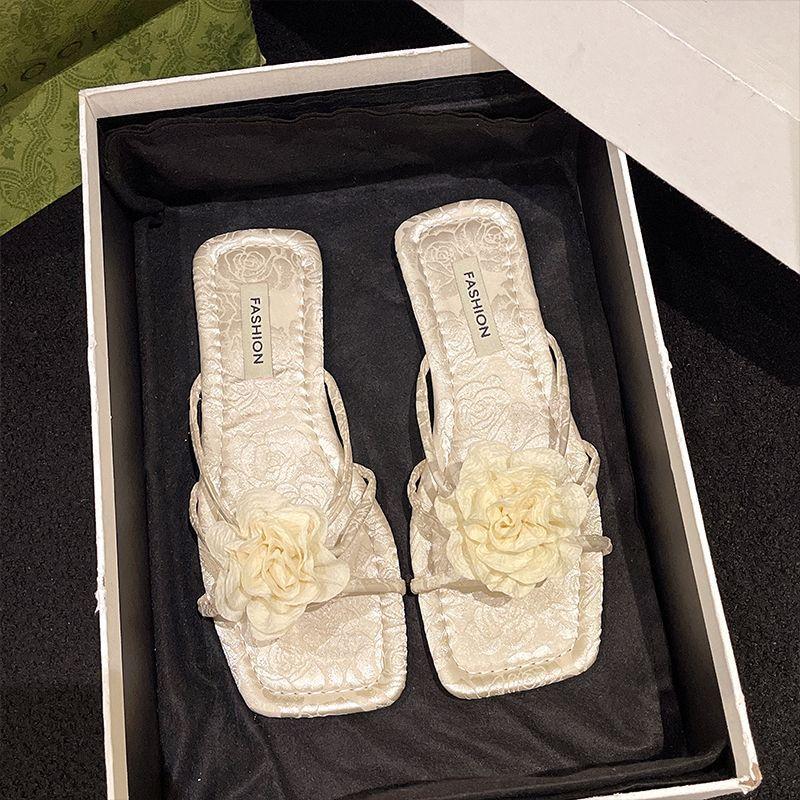 Fairy wind rose sweet one-word slippers female summer outer wear temperament with skirt open-toed flat-bottomed sandals shoes