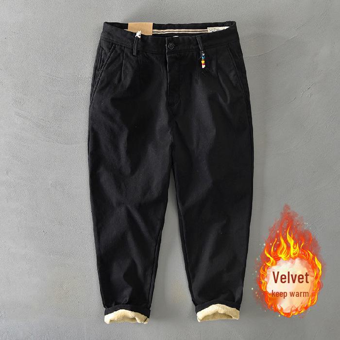 Men's Plus Velvet Thickened Japanese Style Casual Pants for Autumn/Winter