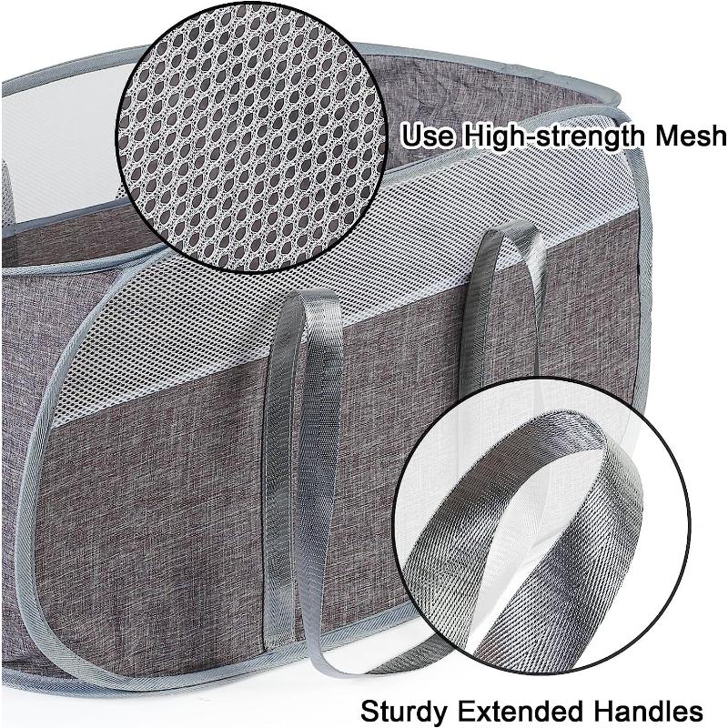 Folding Laundry Basket with Handle Clothes Toy Storage Basket Hollow Mesh Breathable Household Laundry Hamper Home Organizer
