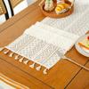 Baumwolle und Leinen Vintage Tischläufer Boho Tischläufer für Heimdeko Esstischdecke Kaffeetische Tuch Quaste Tischfahne