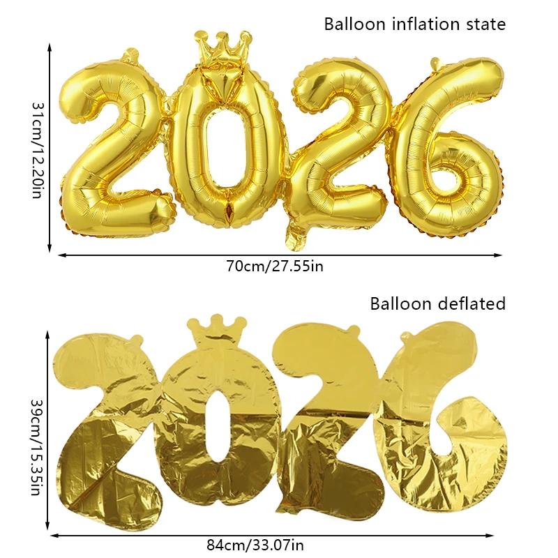 2026 Crown Number Foil Balloons for New Year Eve Party Decoration Supplies Navidad Christmas 2025 Photo Props Gifts