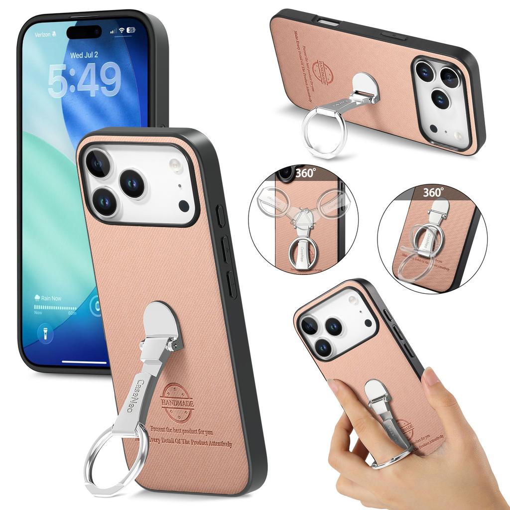 For iPhone 17 Pro Case Folding Kickstand Twill Texture Leather Back Cover