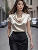 2025 Fashionable Women's Satin Drape French Style Short Sleeve Shirt