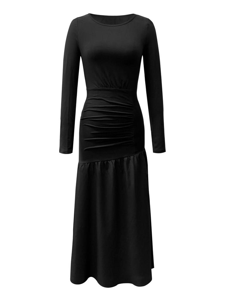 European & American Women's One-Shoulder Sexy Ruched A-Line Dress - Autumn/Winter 2024 Collection
