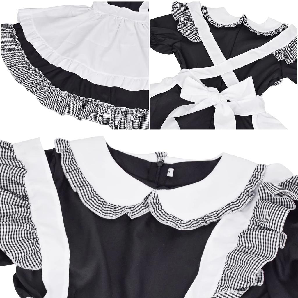 Maid Gothic Lolita Check Plus 2XL [FULINE] Costume, Cosplay, Cross-Dressing, Cute, Dress, Black, Size,