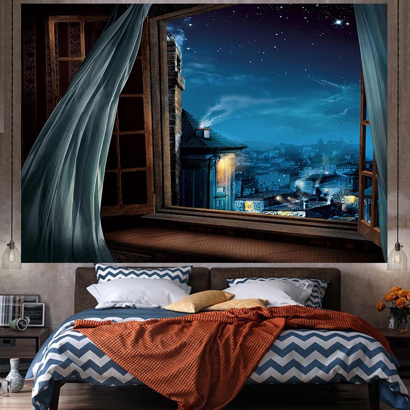 Okenní dekorace v ins stylu Velký gobelín Nástěnná geometrie Hippie gobelín Domácí pokoj Dekor Estetická dekorace