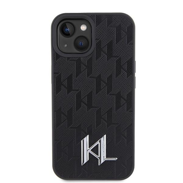 Karl Lagerfeld Klhcp15Spklpklk Iphone 15 / 14 / 13 6.1 Czarny/Black Hardcase Skóra Monogram Hot Stamp Metalowe Logo