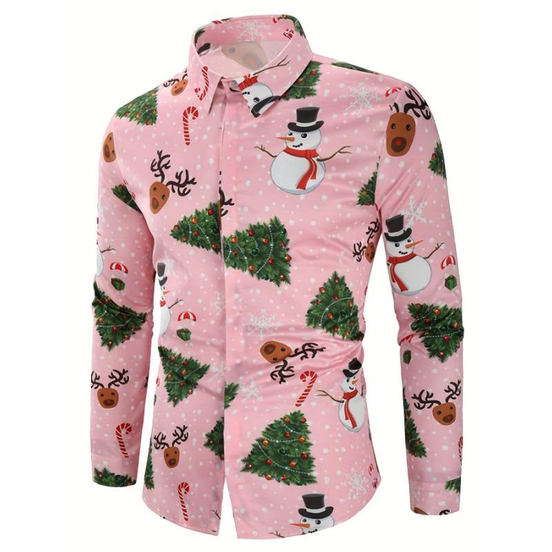 Christmas Festival Theme Men's 3D Printed Formal Shirts Christmas Tree Santa Claus Graphic Long Sleeve Shirt Fashion Men's Shirt