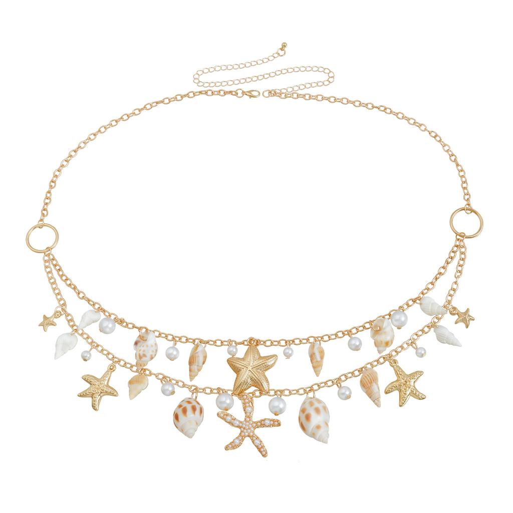 Bohemia Sexy Double Layer Starfish Scallop Shell Waist Belly Chain For Women Fashion Imitation Pearl Conch Body Chain Jewelry