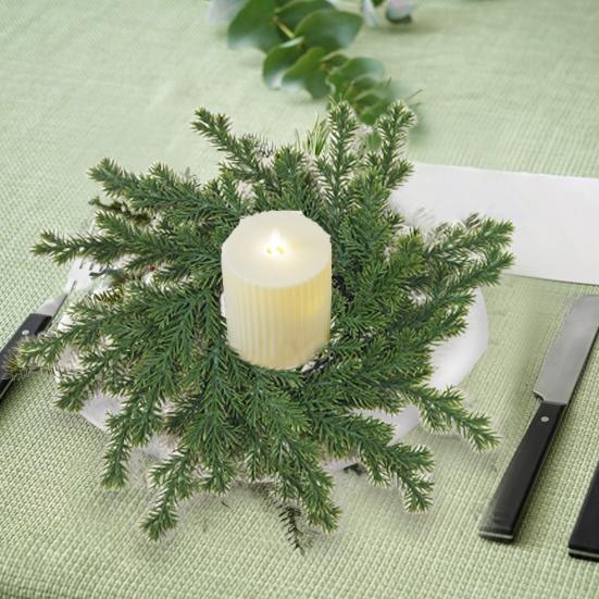 Artificial Pineneedle Wreath Candle Ring Christmas Candle Holder Garland Wedding Party Festival