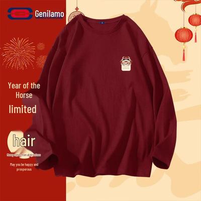 GENIOLAMODE Unisex Festive Year of the Horse Long-Sleeve Cotton T-Shirt