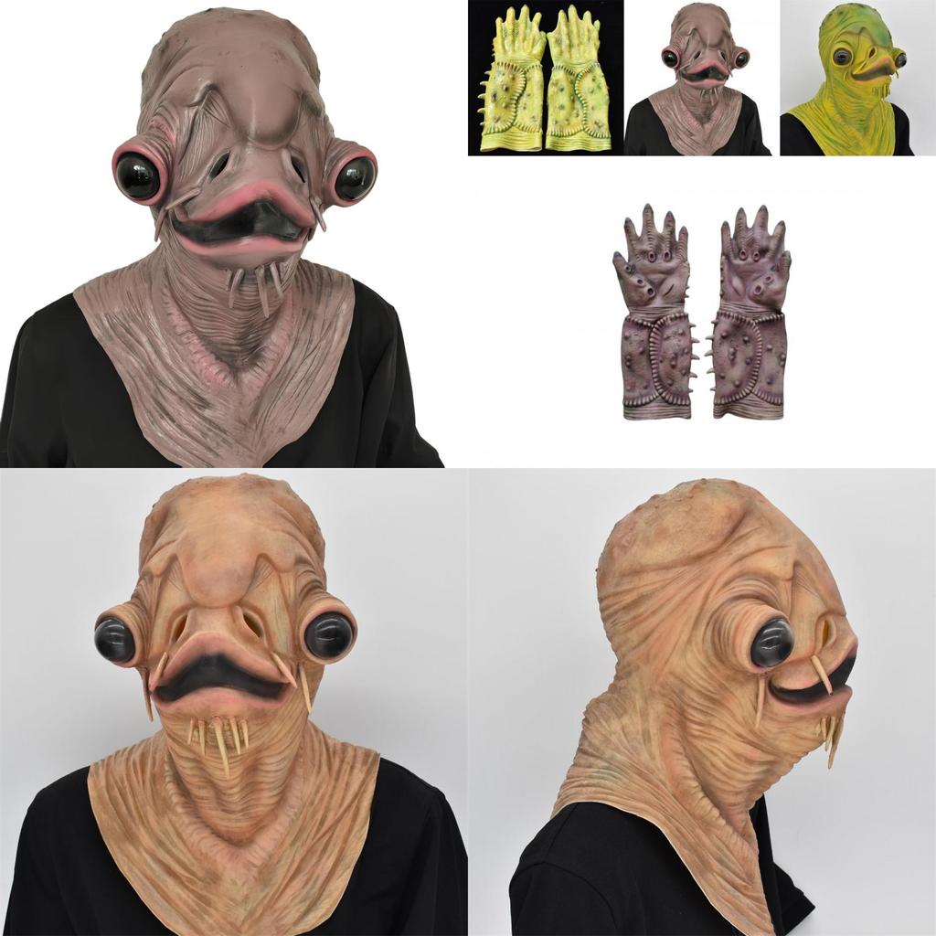 Halloweenská strašidelná maska zelené ryby s drápy pro cosplay a kostýmové večírky