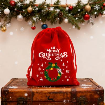 Red Christmas Drawstring Gift Bags Fabric Favor Pouches for Candy Apples Holiday Gift Bag Supplies for Classroom