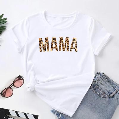(Asya Boyutu) Kadın Baskı Tee Üst Leopar Mektup Anne Mama Trend Sevimli Moda T Shirt Kadın Kadın Giyim Kısa Kollu Grafik T-shirt