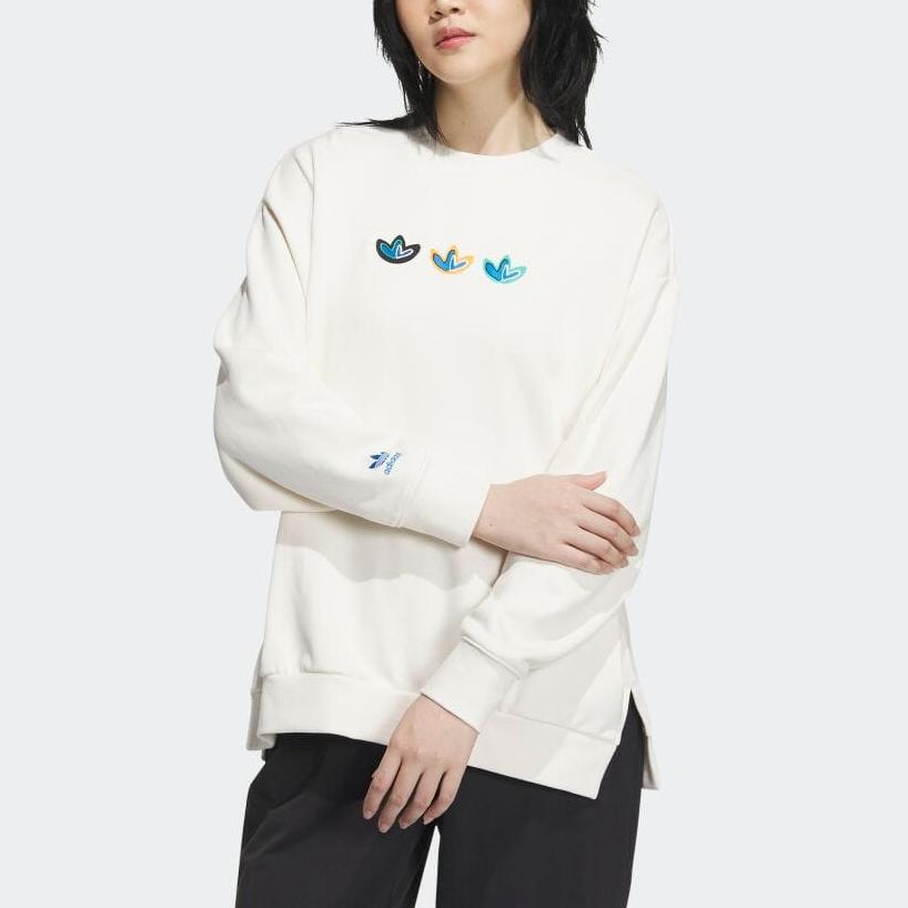 adidas Originals Trefoil Heart Logo Crew Neck Sweatshirt Women Tops White IK8662